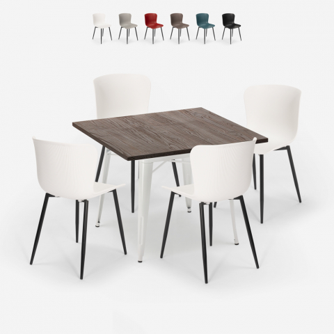 Conjunto de 4 sillas mesa cuadrada tolix 80 x 80 cm madera metal Anvil Light