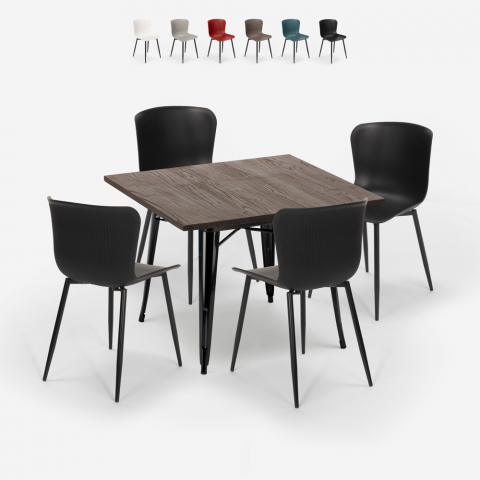 juego mesa cuadrada 80 x 80 cm 4 sillas estilo industrial anvil dark Promoción