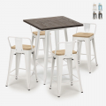 conjunto mesa bar 60 x 60 cm diseño industrial 4 taburetes rough white Promoción