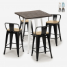 conjunto mesa bar 60 x 60 cm diseño industrial 4 taburetes rough white Rebajas
