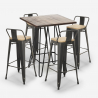 conjunto mesa alta bar 60 x 60 cm industrial 4 taburetes vintage rhodes noix Descueto