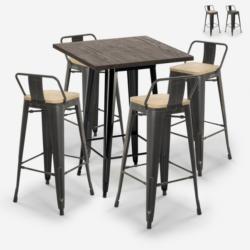 juego 4 taburetes madera metal vintage mesa alta bar 60 x 60 cm axel black Venta