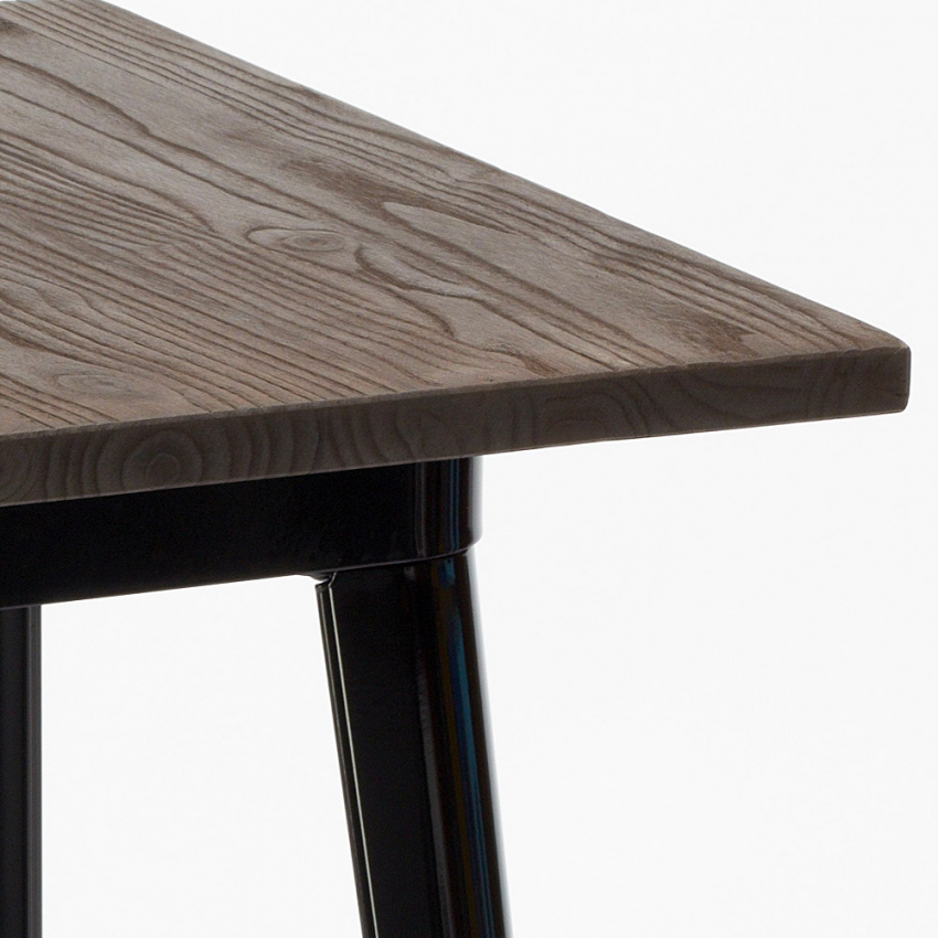 Juego 4 taburetes madera metal tolix vintage mesa alta bar 60 x 60 cm Axel  Black Color: Natural