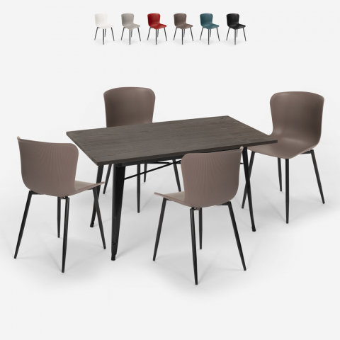 Juego mesa de comedor 120 x 60 cm Tolix diseño industrial 4 sillas Ruler