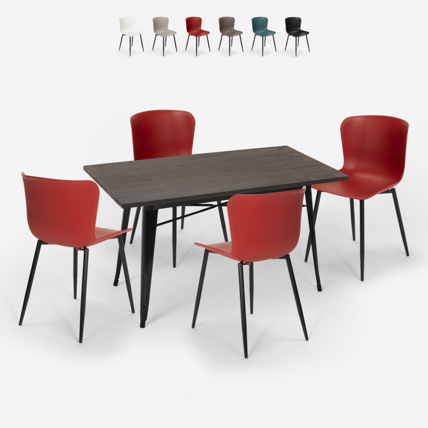 juego mesa de comedor 120 x 60 cm diseño industrial 4 sillas ruler Oferta