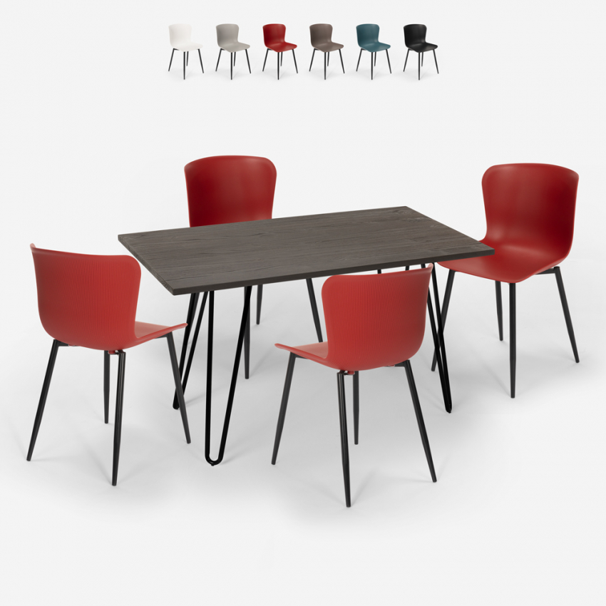 juego 4 sillas mesa rectangular estilo industrial 120 x 60 cm wire Rebajas