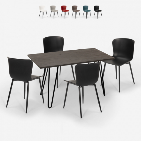 juego 4 sillas mesa rectangular estilo industrial 120 x 60 cm wire Promoción