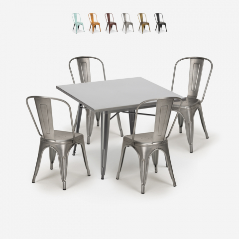 juego cocina bistró 4 sillas vintage estilo mesa industrial 80 x 80 cm state Promoción