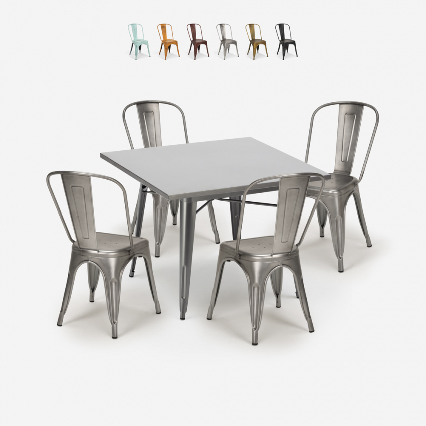 juego cocina bistró 4 sillas vintage estilo mesa industrial 80 x 80 cm state Promoción juego cocina bistró 4 sillas vintage estilo mesa industrial 80 x 80 cm state Promoción