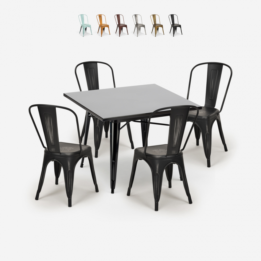 juego 4 sillas vintage industrial estilo mesa negra 80 x 80 cm state black Descueto