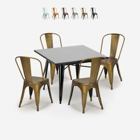 juego 4 sillas vintage industrial estilo Lix mesa negra 80 x 80 cm state black Promoción