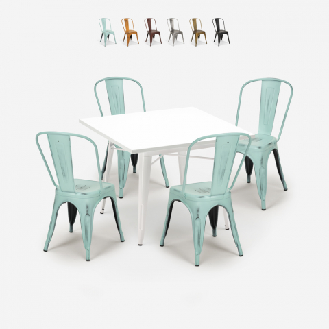 juego 4 sillas industrial estilo Lix mesa metal 80 x 80 cm blanco state white Promoción