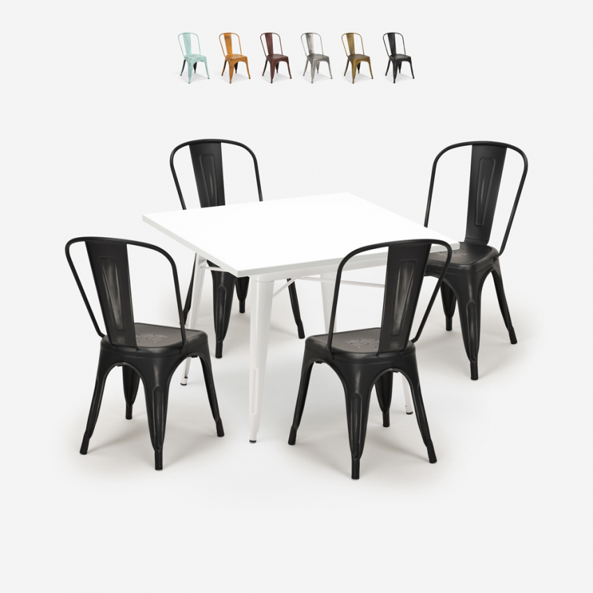 juego 4 sillas industrial estilo Lix mesa metal 80 x 80 cm blanco state white Rebajas
