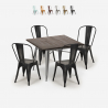 juego mesa de comedor industrial 80 x 80 cm 4 sillas vintage diseño burton Descueto