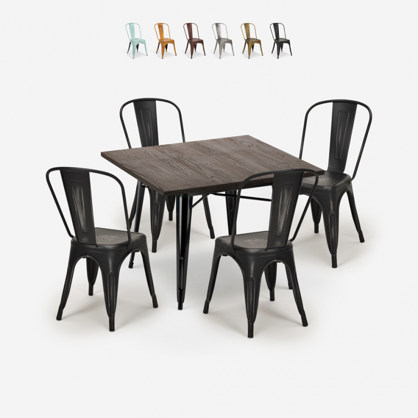 juego 4 sillas Lix vintage mesa de comedor 80 x 80 cm madera metal burton black Rebajas