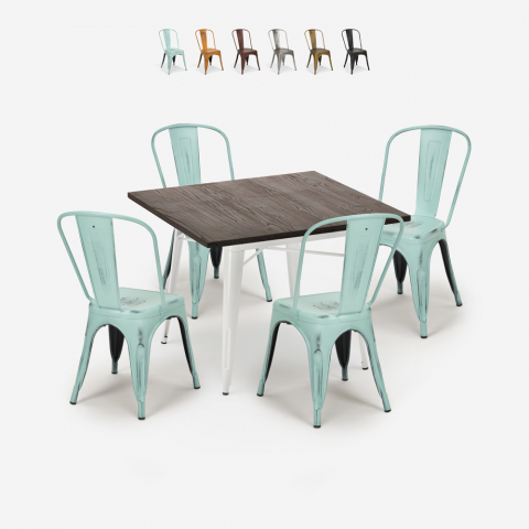 juego mesa cocina industrial 80 x 80 cm 4 sillas diseño burton white Promoción