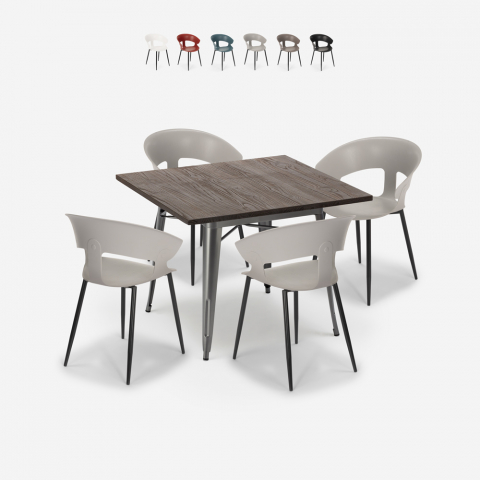 Juego mesa cuadrada 80 x 80 cm tolix industrial 4 sillas diseño moderno Reeve
