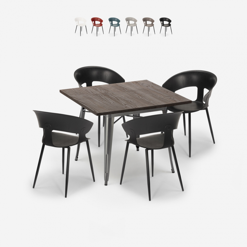 juego mesa cuadrada 80 x 80 cm industrial 4 sillas diseño moderno reeve Descueto