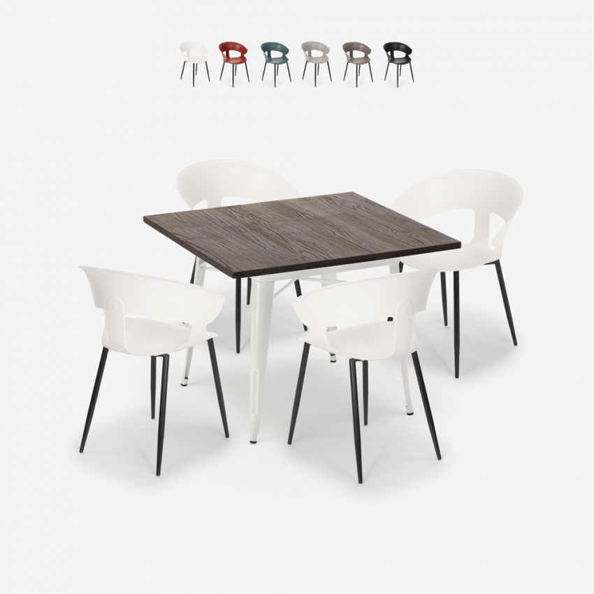 Juego de comedor 80 x 80 cm madera metal 4 sillas diseño Reeve White Promoción Juego de comedor 80 x 80 cm madera metal 4 sillas diseño Reeve White Promoción
