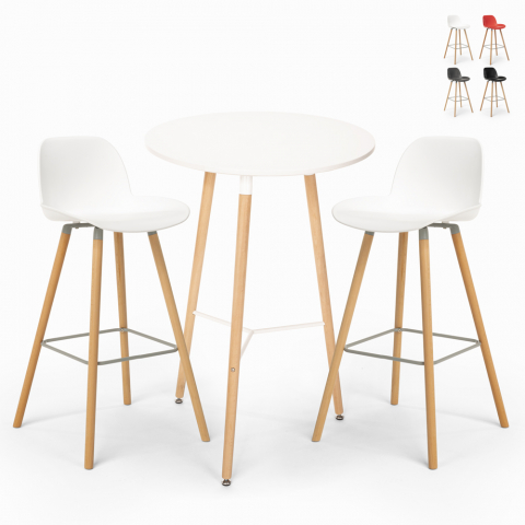 Juego mesa redonda 60 cm 2 taburetes diseño escandinavo Ojala Light