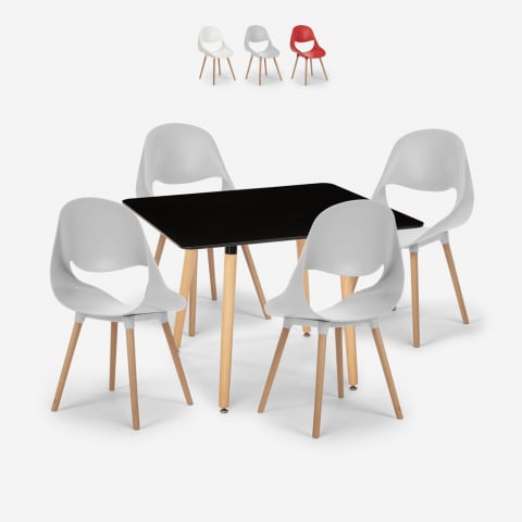 Juego mesa negra 80 x 80 cm cuadrada 4 sillas diseño escandinavo Dax Dark