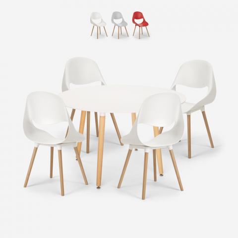 Juego mesa blanca redonda 100 cm diseño escandinavo 4 sillas Midlan Light Promoción