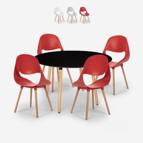 Juego 4 sillas diseño mesa comedor 100 cm negro redonda Midlan Dark