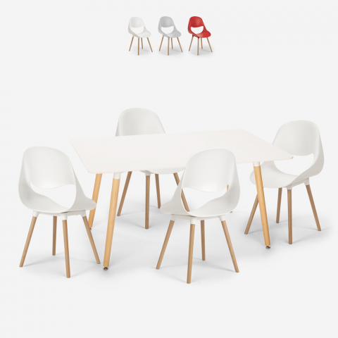 Juego mesa rectangular 80 x 120 cm 4 sillas diseño escandinavo Flocs Light