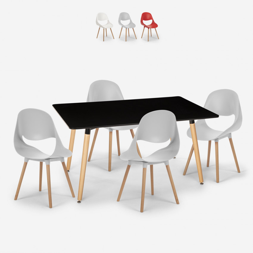 Juego 4 sillas diseño escandinavo mesa rectangular 80 x 120 cm Flocs Dark Venta