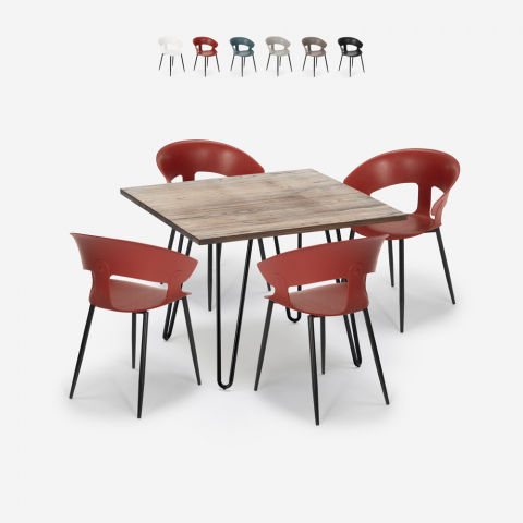 Juego restaurante cocina 4 sillas moderno mesa 80 x 80 cm industrial Maeve