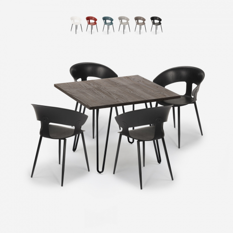 Juego 4 sillas diseño moderno mesa 80 x 80 cm industrial restaurante cocina Maeve Dark Promoción