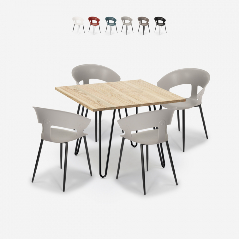 Juego mesa cocina 80 x 80 cm industrial 4 sillas diseño moderno Maeve Light