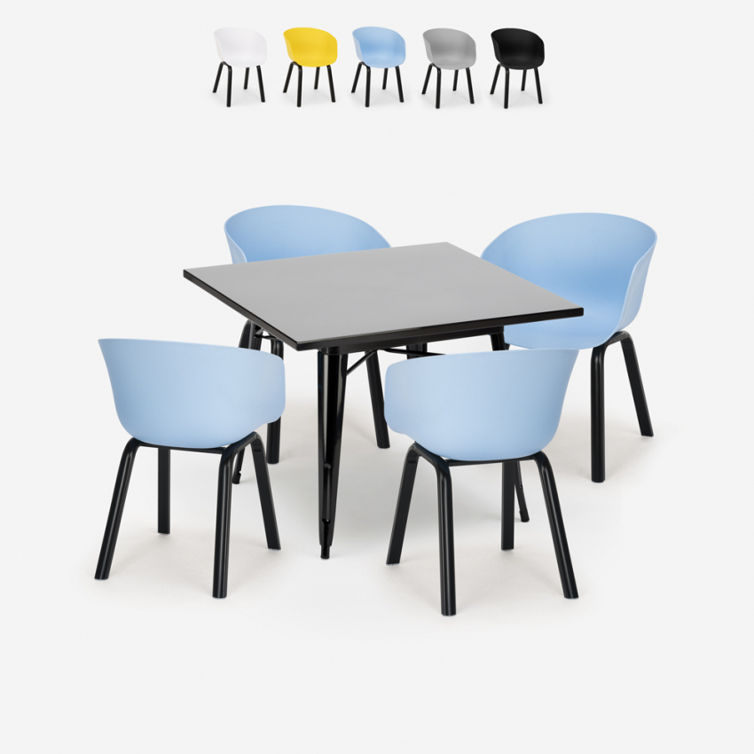 Juego mesa cuadrada 80 x 80 cm metal 4 sillas diseño moderno Krust Dark Venta