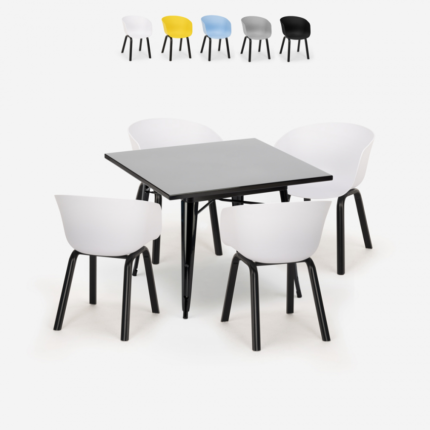 Juego mesa cuadrada 80 x 80 cm metal 4 sillas diseño moderno Krust Dark Oferta