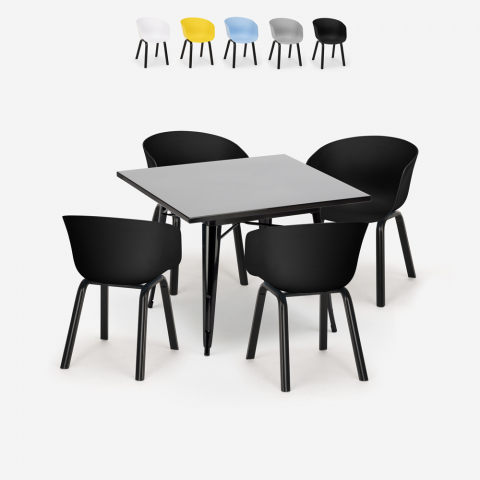 Juego mesa cuadrada 80 x 80 cm metal 4 sillas diseño moderno Krust Dark Promoción