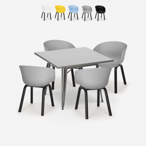 juego mesa comedor cuadrada 80 x 80 cm Lix 4 sillas diseño moderno krust Promoción