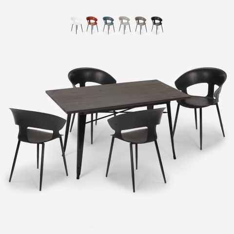 Juego mesa comedor cocina 120 x 60 cm tolix 4 sillas diseño moderno Tecla