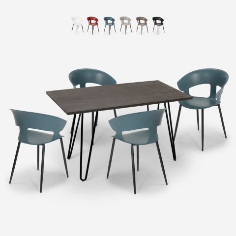 Juego 4 sillas diseño moderno mesa comedor 120 x 60 cm industrial Sixty