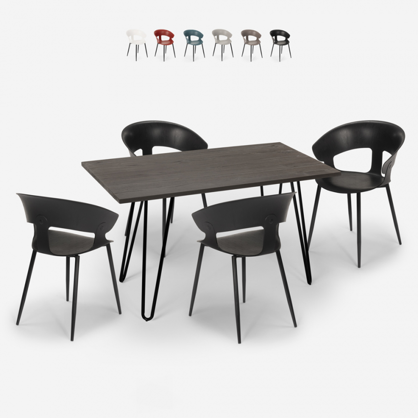 Juego 4 sillas diseño moderno mesa comedor 120 x 60 cm industrial Sixty Descueto
