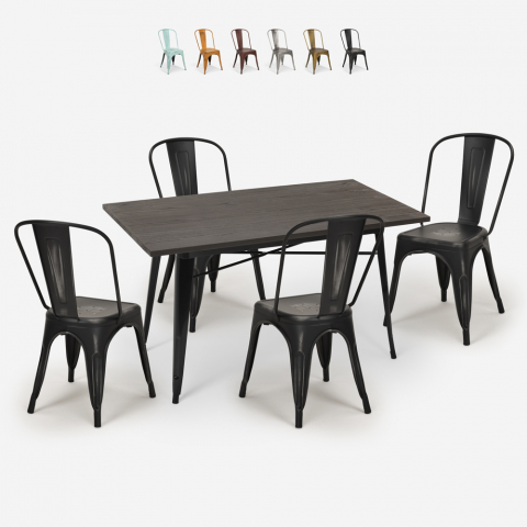 juego 4 sillas Lix vintage mesa comedor 120 x 60 cm madera metal summit Promoción