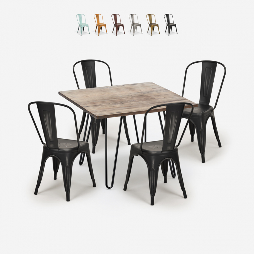 juego 4 sillas estilo Lix vintage mesa cocina 80 x 80 cm industrial hedges Descueto