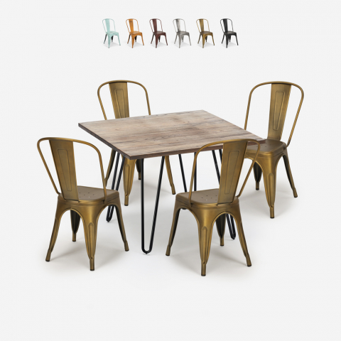 juego 4 sillas estilo Lix vintage mesa cocina 80 x 80 cm industrial hedges Promoción