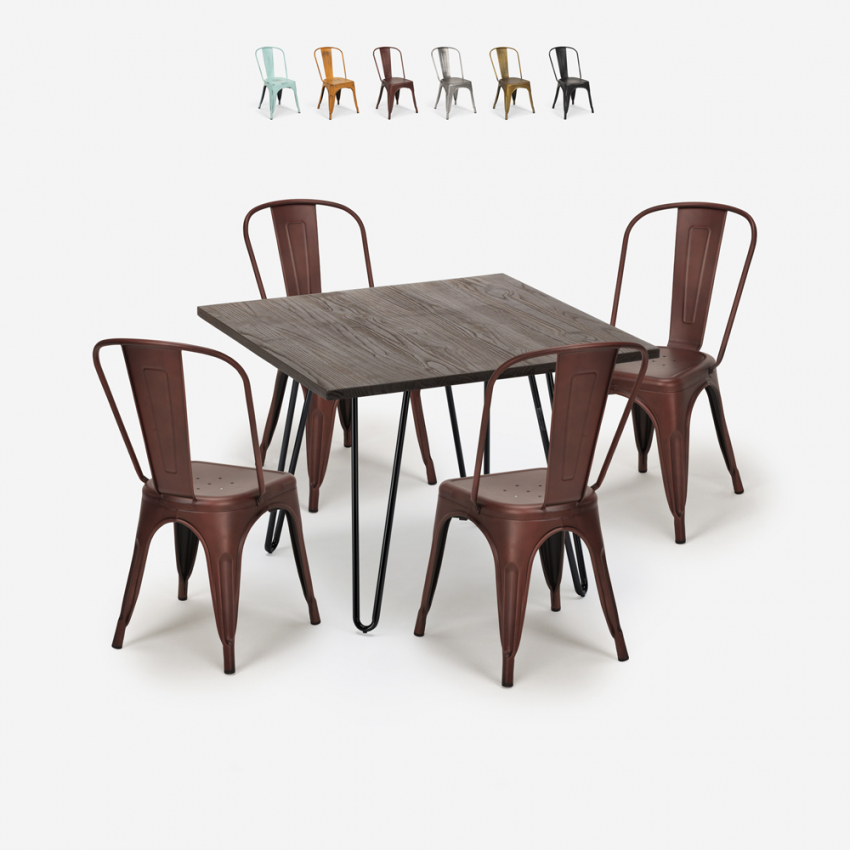 juego mesa cuadrada 80 x 80 cm madera metal 4 sillas vintage hedges dark Catálogo juego mesa cuadrada 80 x 80 cm madera metal 4 sillas vintage hedges dark Catálogo