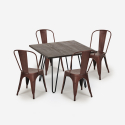 juego mesa cuadrada 80 x 80 cm madera metal 4 sillas vintage hedges dark Coste
