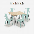 juego mesa bar cocina 80 x 80 cm metal madera 4 sillas vintage Lix hedges light Promoción