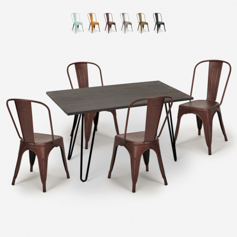 juego mesa comedor 120 x 60 cm madera metal 4 sillas vintage weimar Promoción
