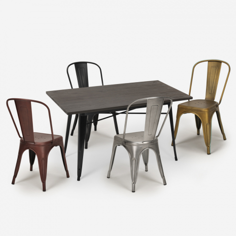 Conjunto 4 sillas vintage tolix mesa comedor 120 x 60 cm industrial Hamilton