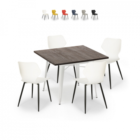conjunto mesa cuadrada 80 x 80 cm Lix cocina bar 4 sillas diseño howe light Promoción