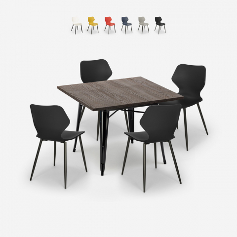 conjunto 4 sillas polipropileno mesa 80 x 80 cm cuadrada metal howe dark Promoción