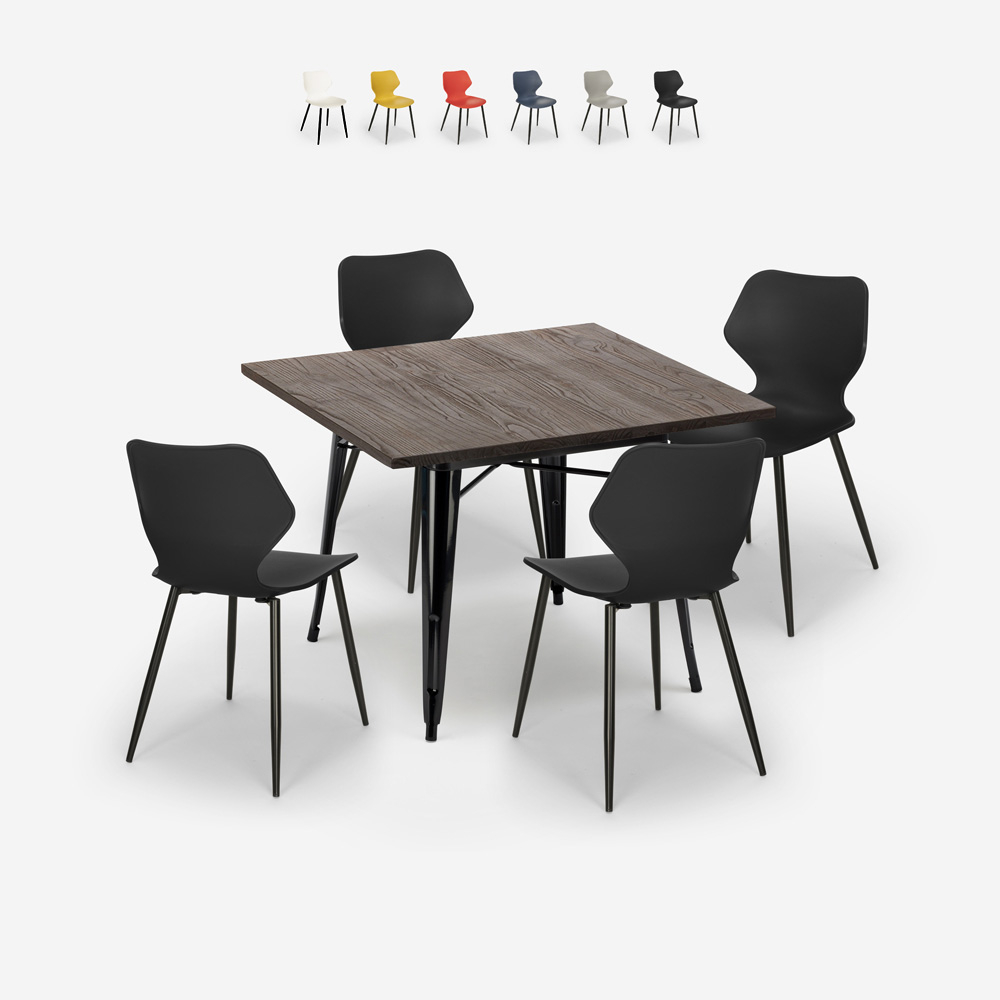 conjunto 4 sillas polipropileno mesa 80 x 80 cm cuadrada metal howe dark